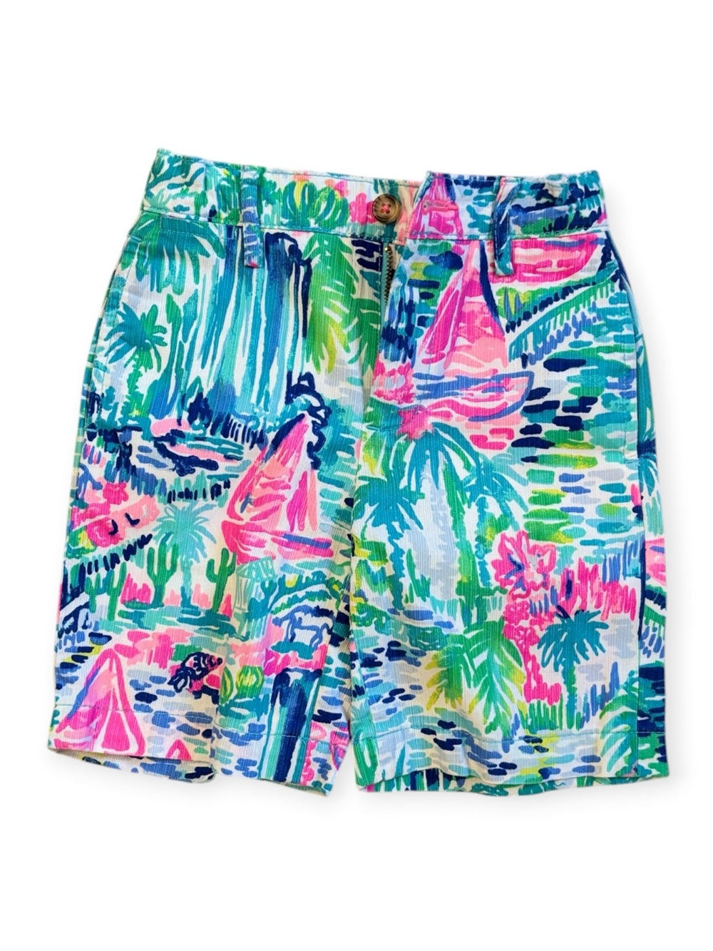 Lilly Pulitzer Boys tropical shorts in “Salt in the Air Print”